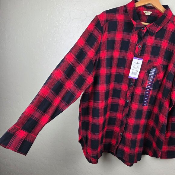 Woolrich Plaid Flannel Shirt Red/Black Women XXL Brushed Cotton High-Low Hem NEW - Picture 5 of 11